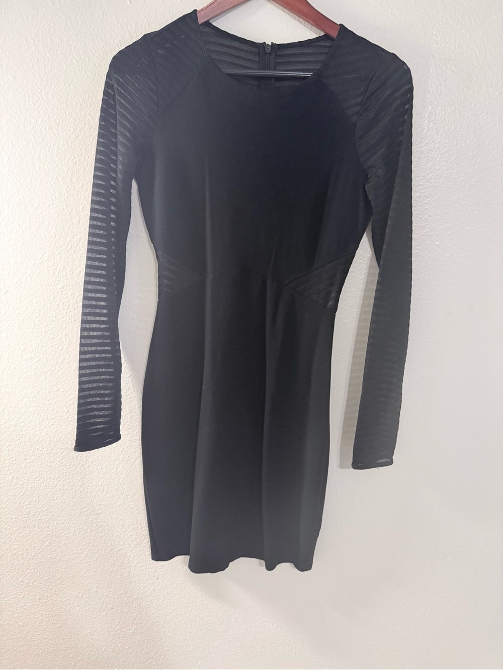 French Connection Black Long Sleeve Sheer-Panel Dress (NWOT)